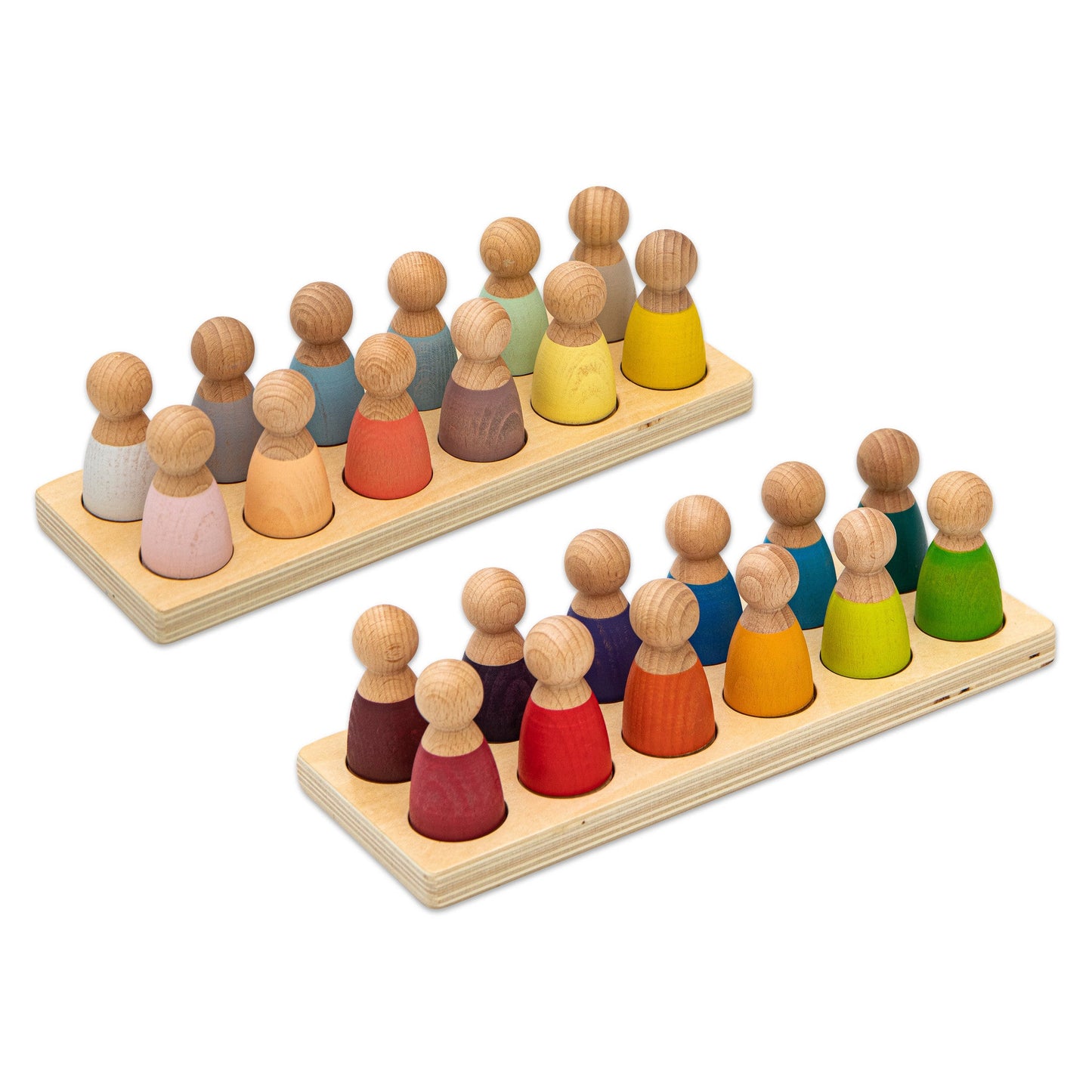 Betzold - Betzold - Houten Regenboog Poppetjes met Houder – 12 stuks - Playlaan