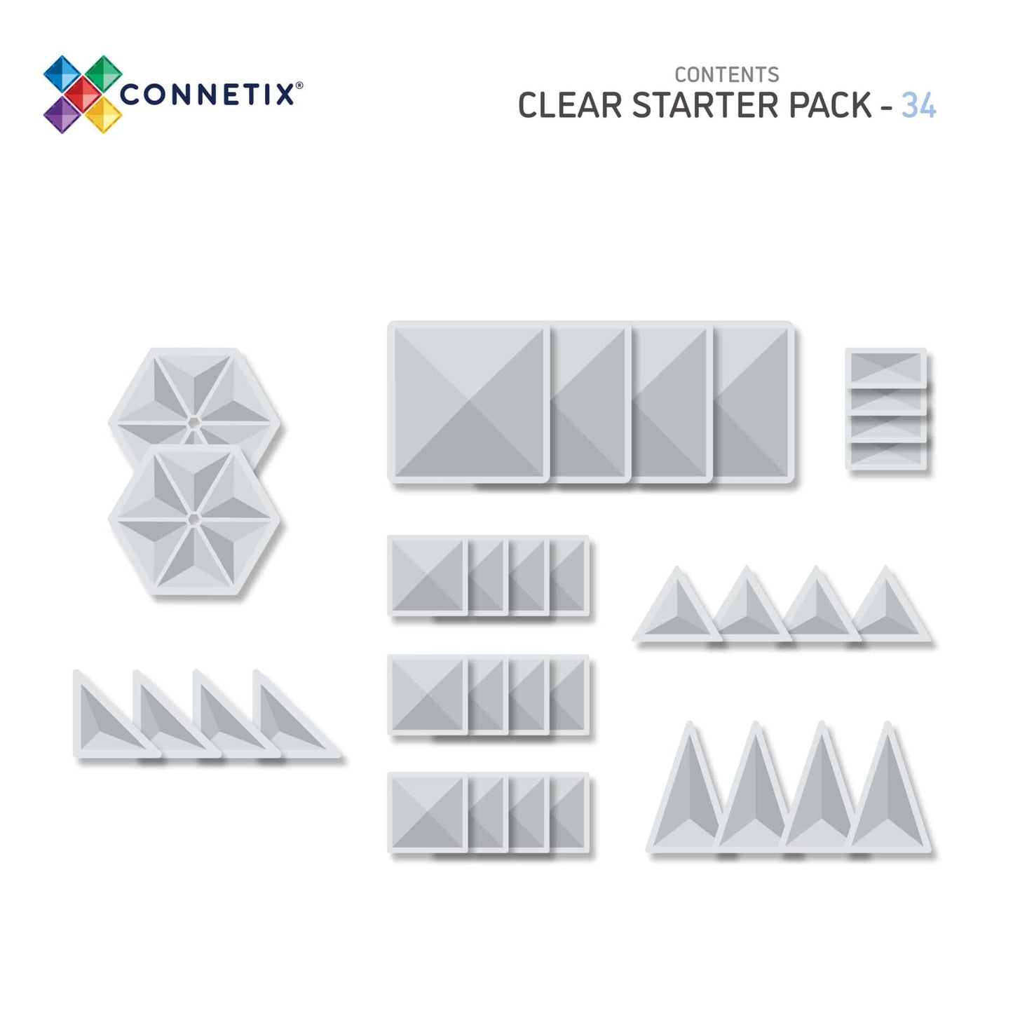 Connetix - Clear Starter Pack 34 st - Magnetische Tegels - Playlaan