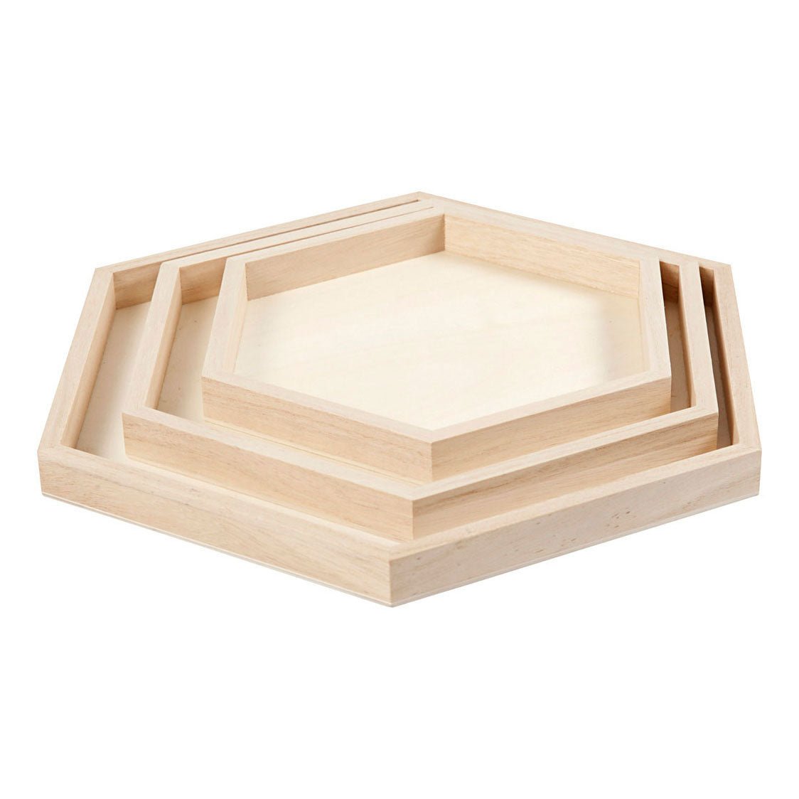 Creativ Company - Houten Dienbladen Hexagon Set van 3 - Playlaan