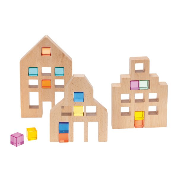 Eduplay - Eduplay - Houten huisjes voor acrylkubussen set van 3 - Playlaan