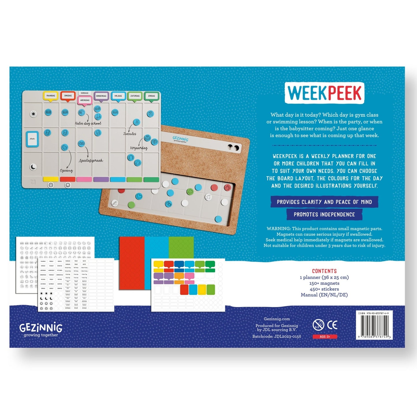 Gezinnig - 'Weekpeek' - Weekplanner met Magneetjes (150st) en Stickers (450st) - Playlaan