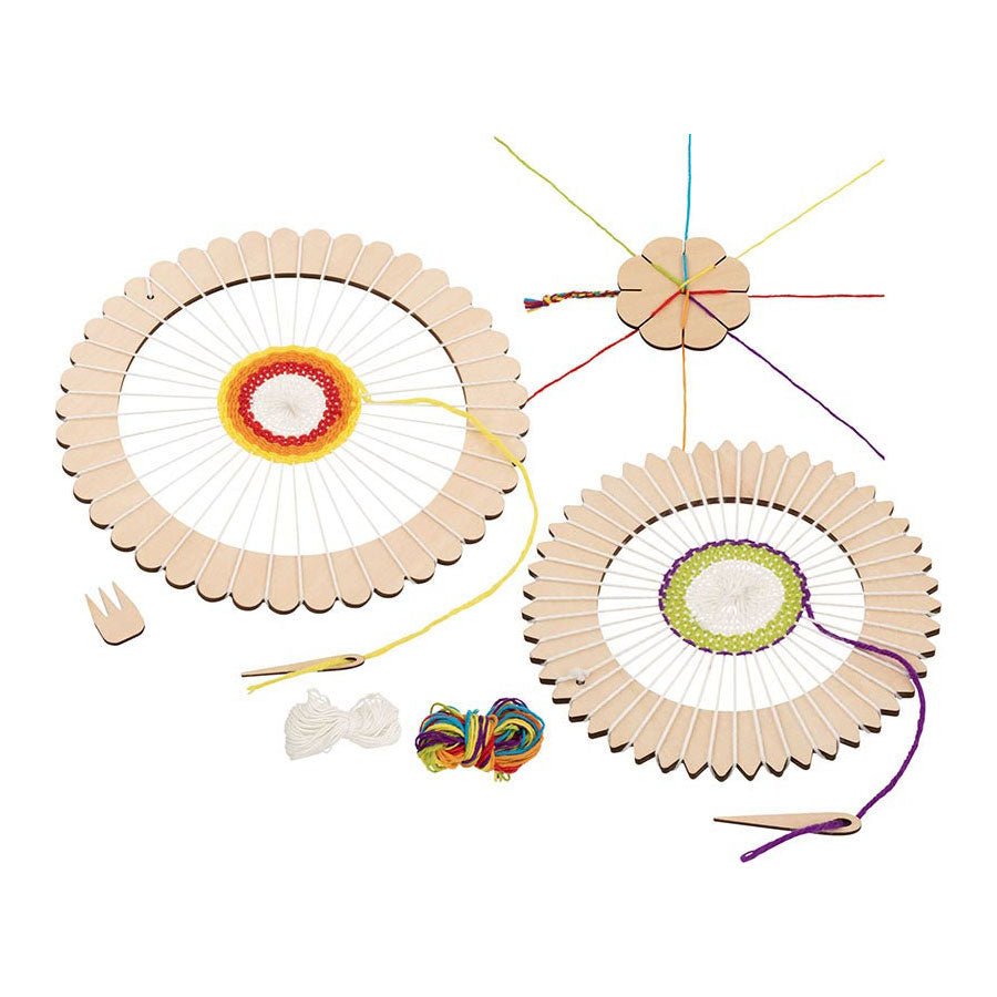 Goki - Houten Weefgetouw Rond en Vlechtbloem Knutsel set - Playlaan
