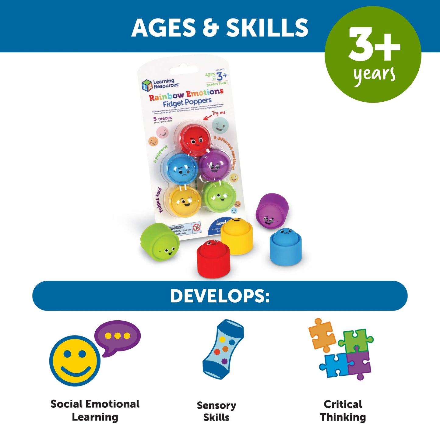Learning Resources - Regenboog Emotie Fidget - Poppers - Playlaan