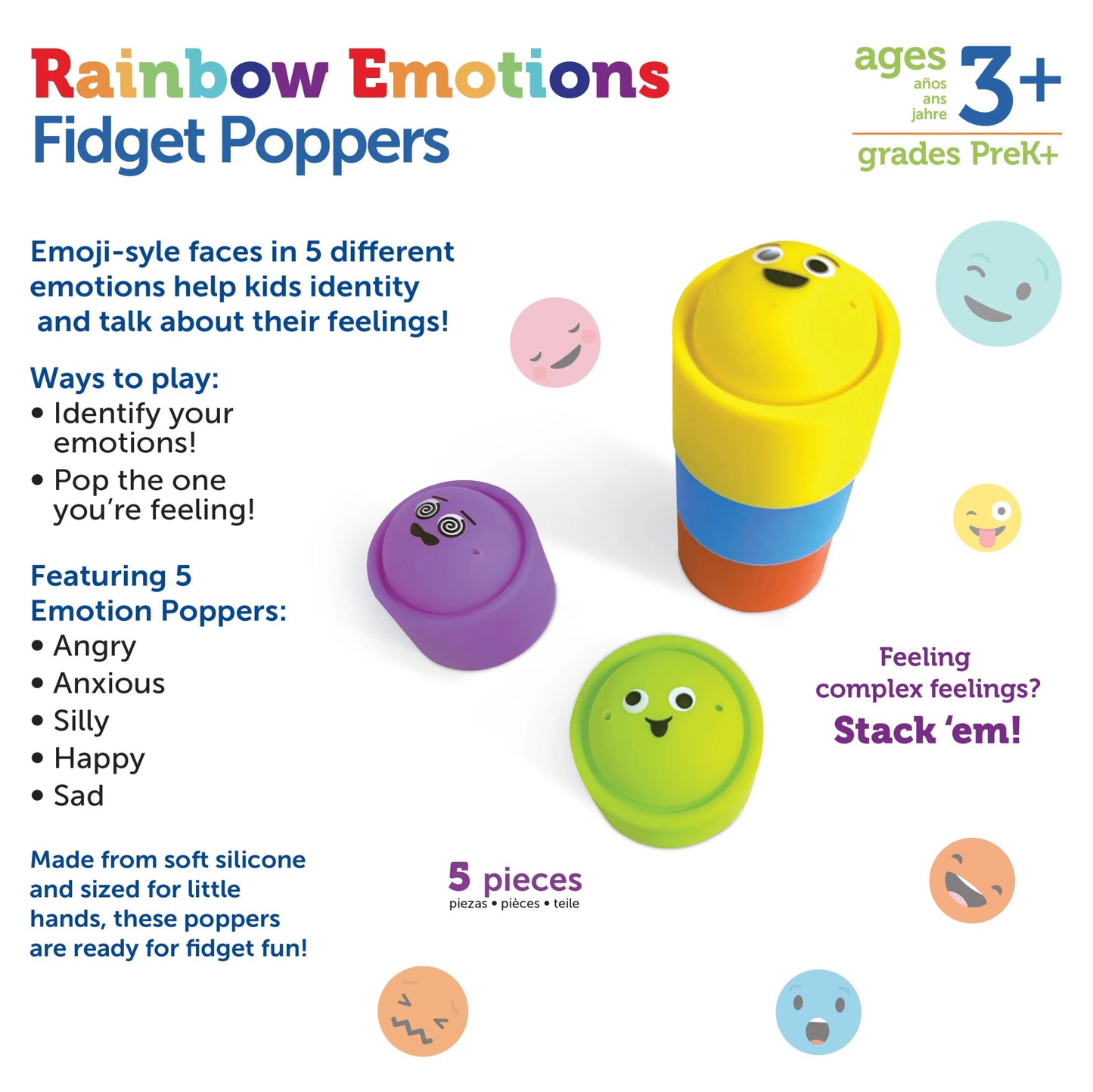 Learning Resources - Regenboog Emotie Fidget - Poppers - Playlaan