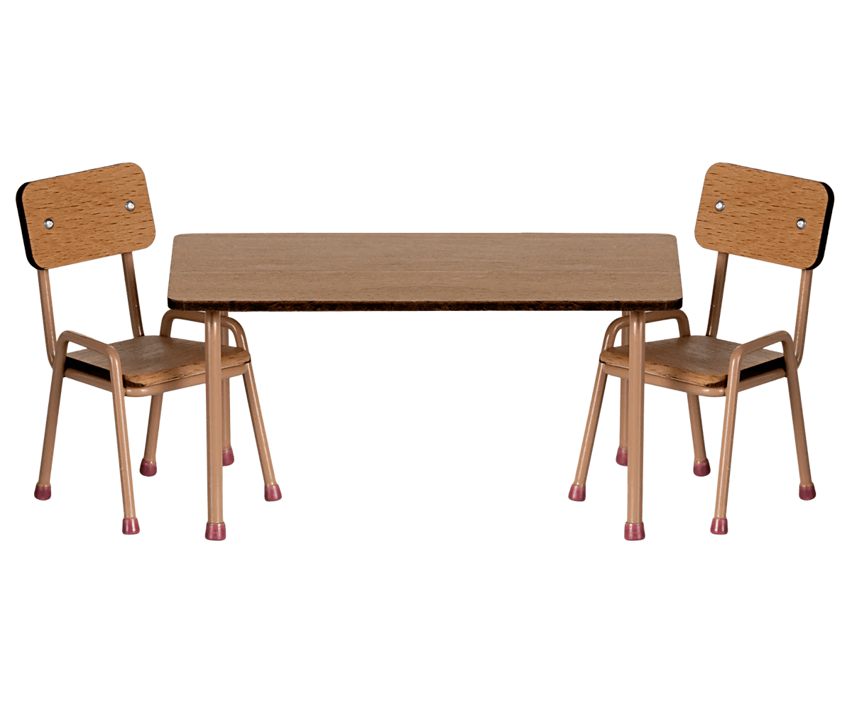 Maileg - Table and chair set, Mouse - Dark powder - Playlaan
