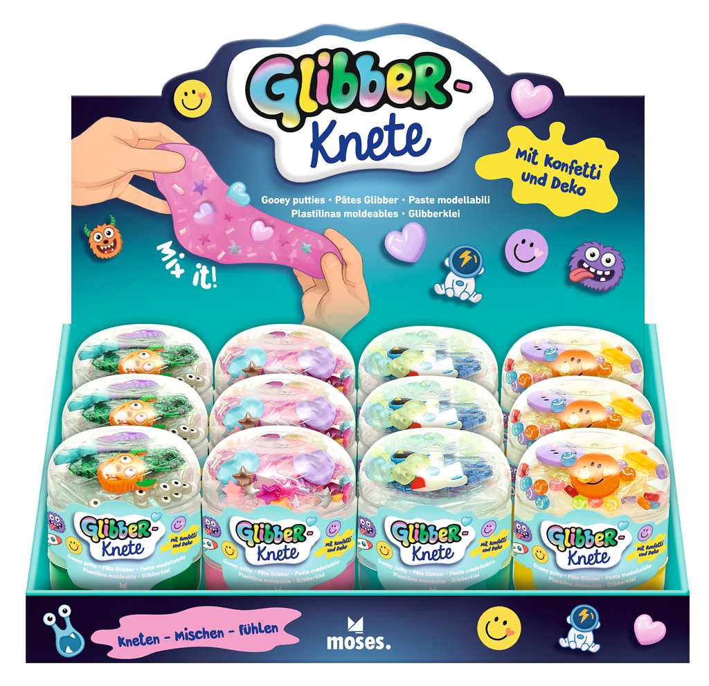 Moses verlag - Moses - Glibber klei slijm met confetti - glow in the dark monsters - Playlaan