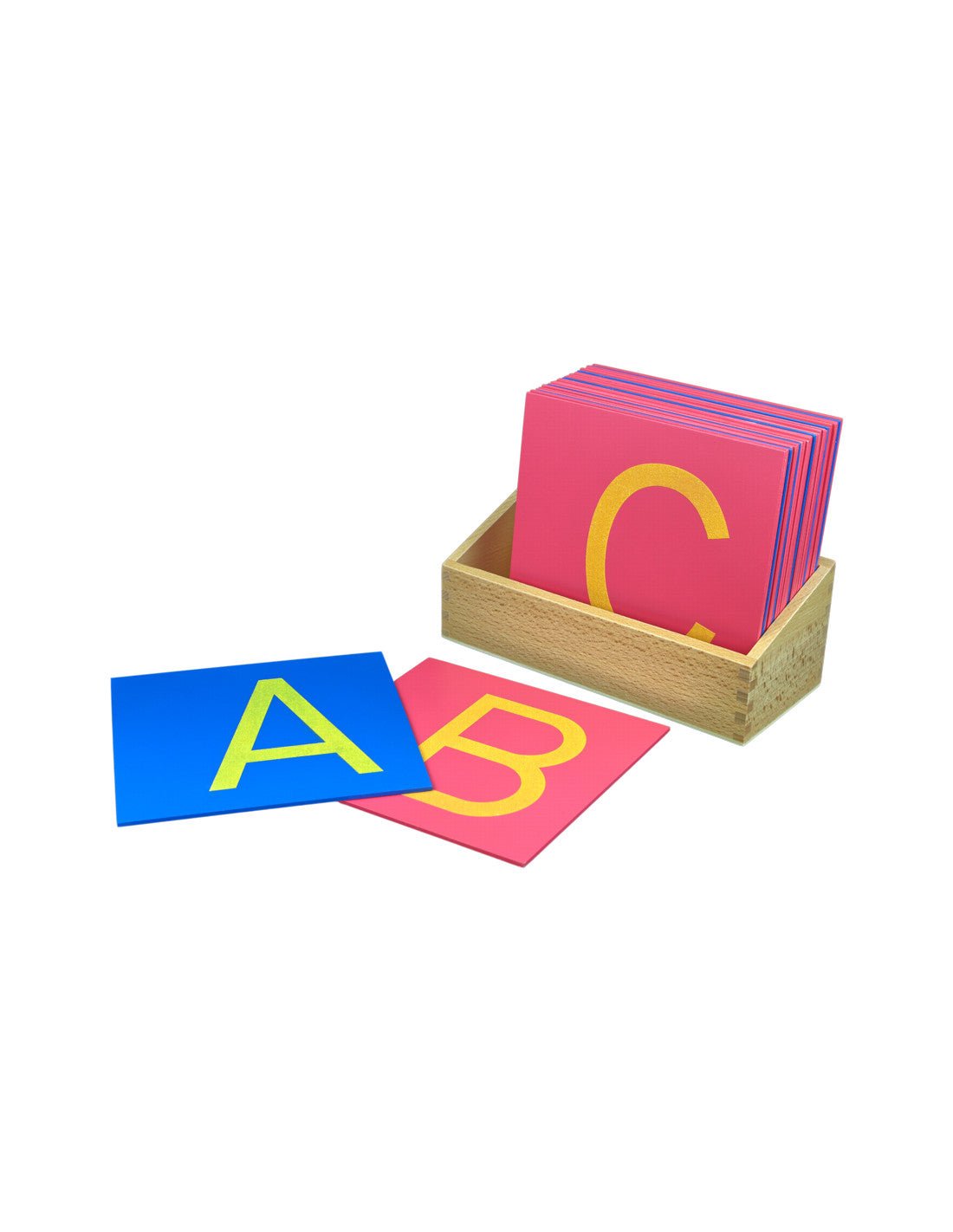 Moyo Montessori - Schuurpapieren hoofdletters blokschrift incl. kist - Montessori - Playlaan
