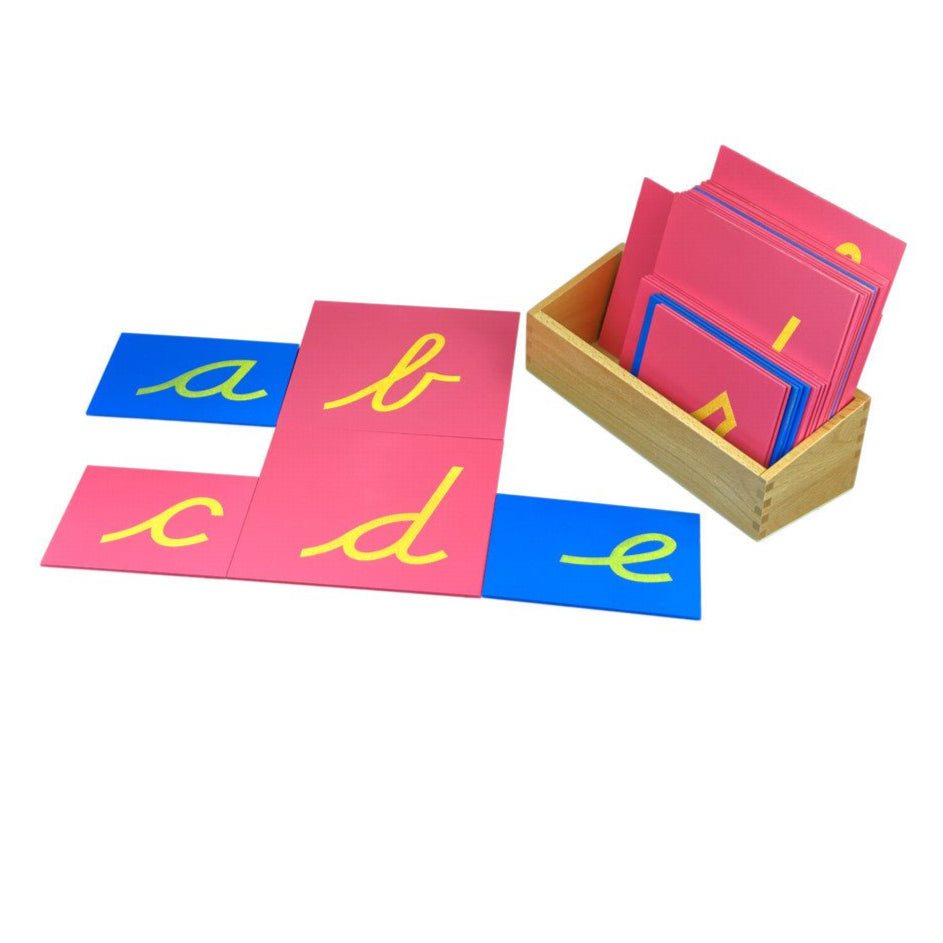 Moyo Montessori - Schuurpapieren kleine letters cursief incl. kist - Montessori - Playlaan