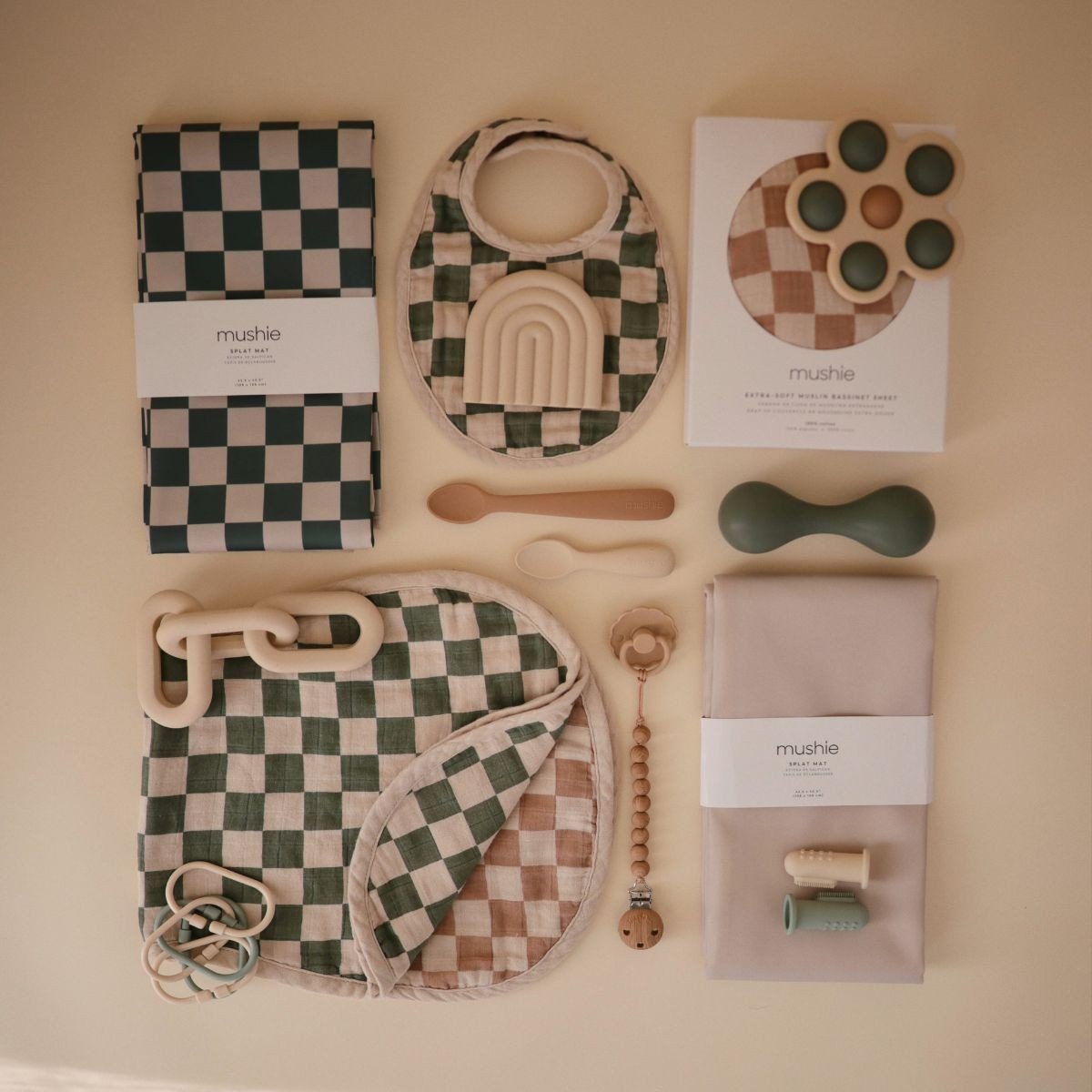 Mushie - Mushie - Knoeimat Olijf ruit (108x108cm) - Playlaan