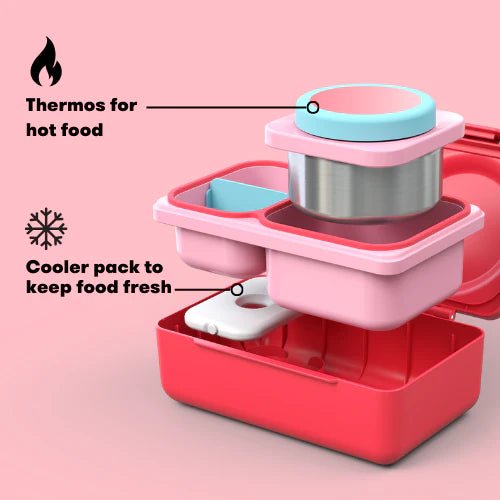 Omielife - Omielife - OmieBox UP Bento lunchbox met RVS thermos soepbeker - Kersenroze - Playlaan
