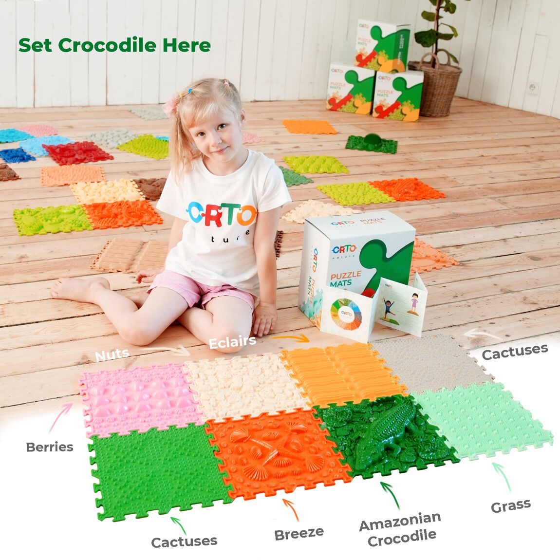 Ortonature - Orthopedic puzzle floor mat - set "Crocodile Here" - Playlaan