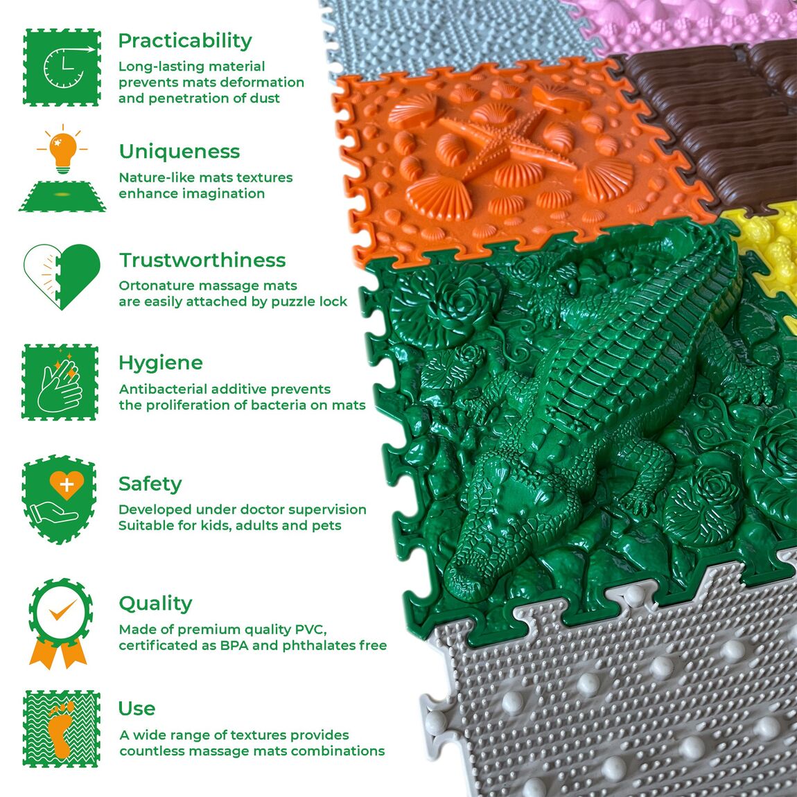 Ortonature - Orthopedic puzzle floor mat - set "Crocodile Here" - Playlaan