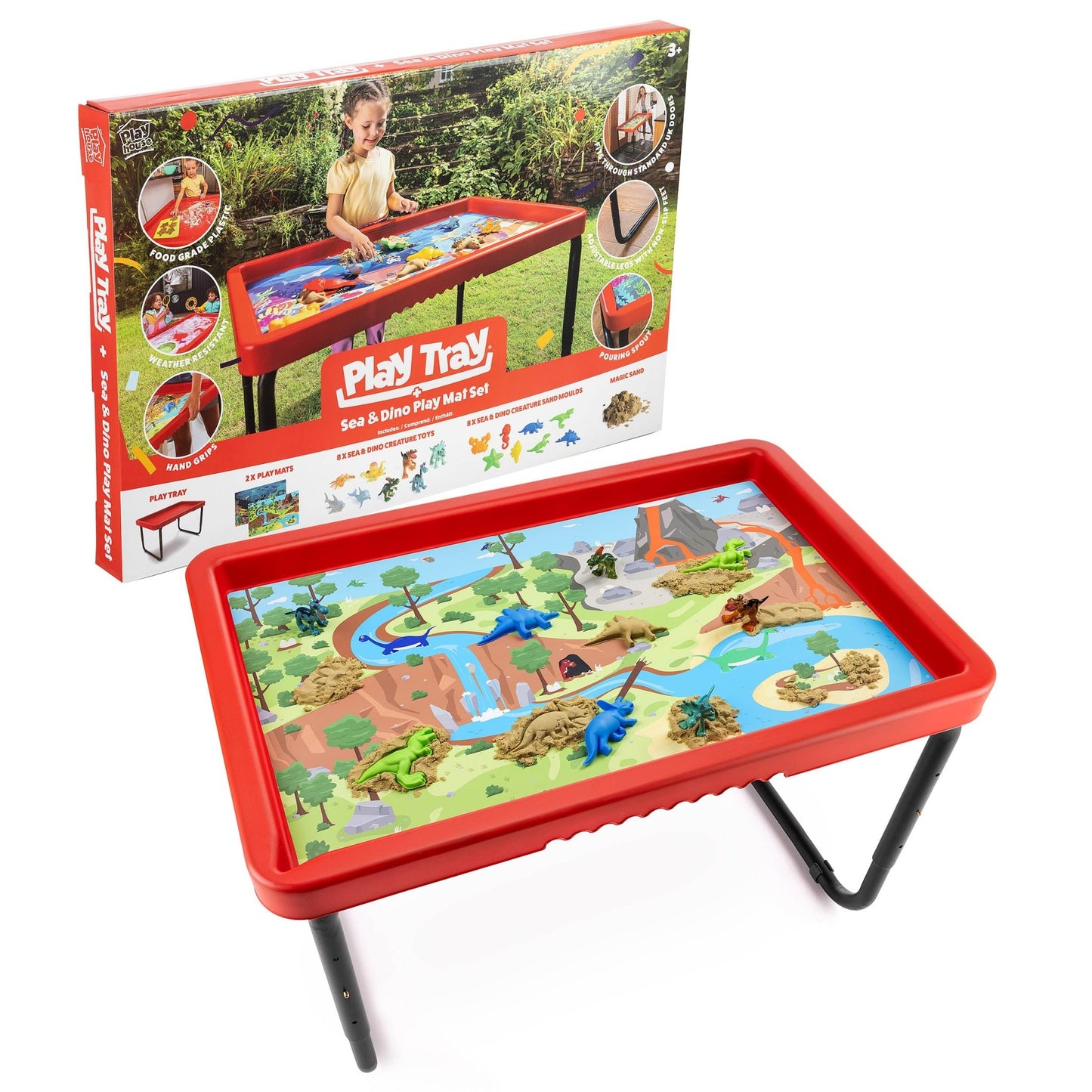 Playhouse - Play Tray Set - Zee & Dino Speelfiguren + Speelmat + Magic Sand + Mallen - Playlaan