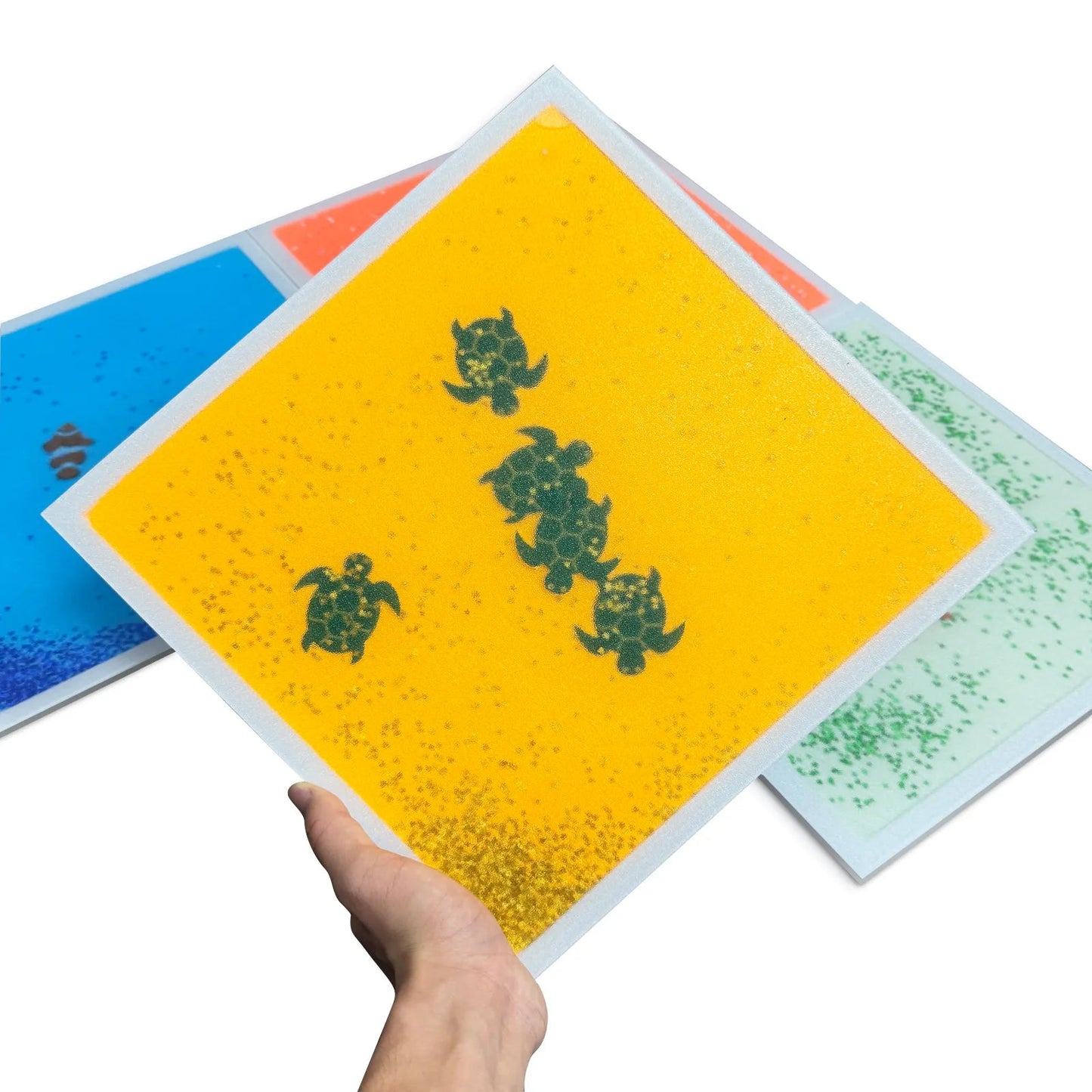 Playlaan - Sensorische Vloeibare Tegels Zeedieren UV lichtgevend - set van 4 - Playlaan