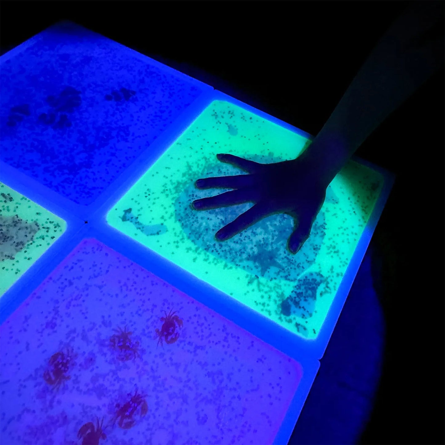 Playlaan - Sensorische Vloeibare Tegels Zeedieren UV lichtgevend - set van 4 - Playlaan