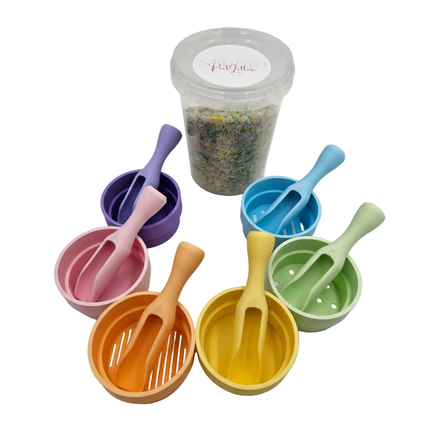 Studio Pretletter - Studio Pretletter - Sensorisch speelpakket Unicorn pastel met speelrijst, schepjes en speelbakjes - Playlaan