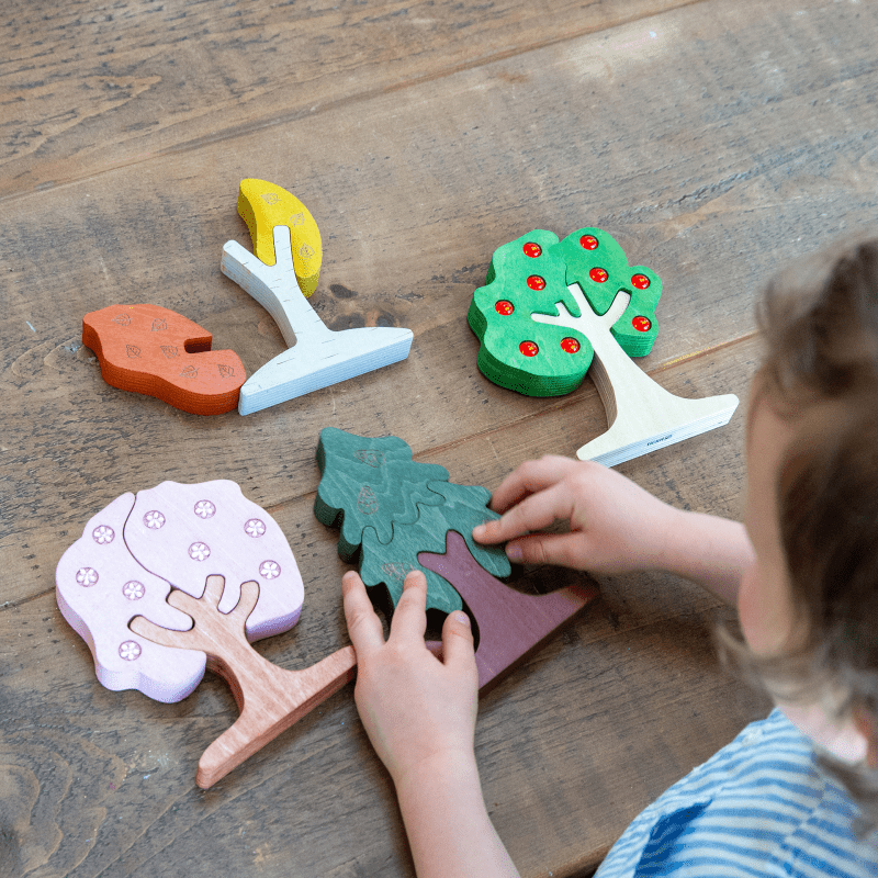 Tickit - Tickit - Houten Bomen puzzel met Edelstenen - Vier seizoenen - Playlaan