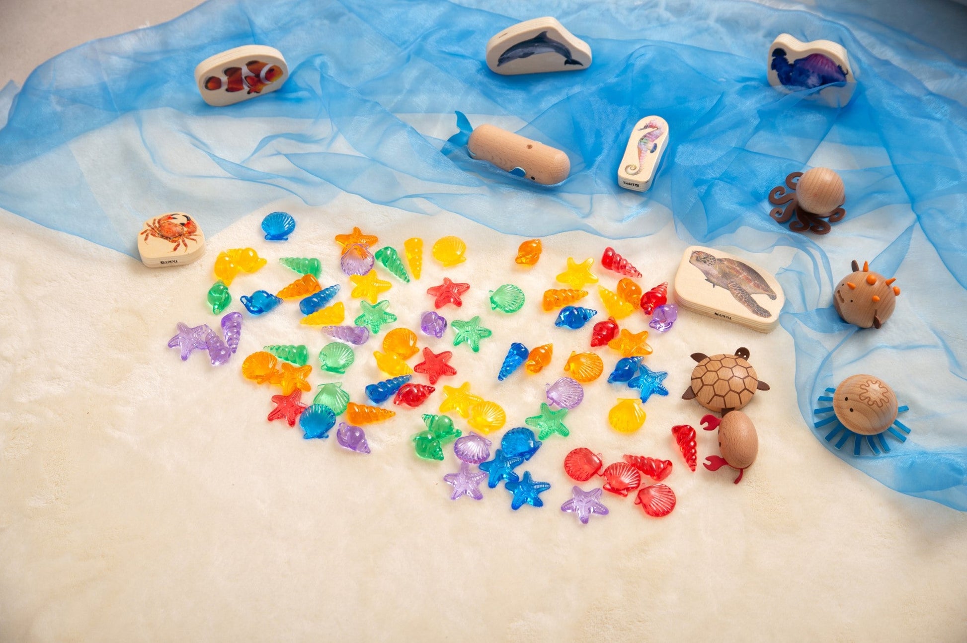 Tickit - Transparant Shelpen Regenboog kleuren Shelpen 72st in potje - Playlaan