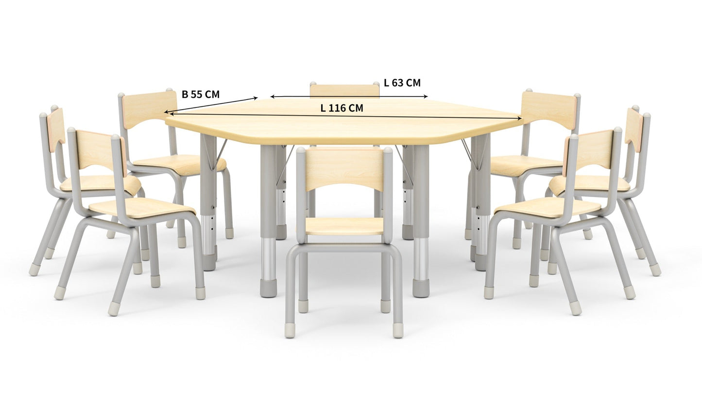 Wisdom - Trapeziumvormige tafel voor klaslokaal verstelbaar - Owlaf - Playlaan