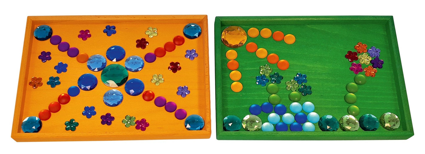 Bauspiel - Wooden Trays 6 pieces regenboog - Playlaan