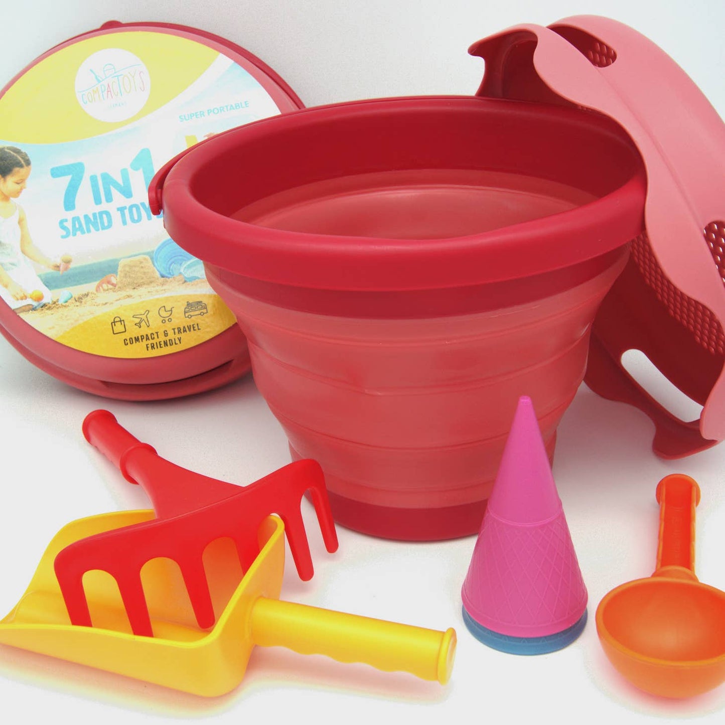 CompacToys - Opvouwbare strandset 7 delig - roze - Playlaan