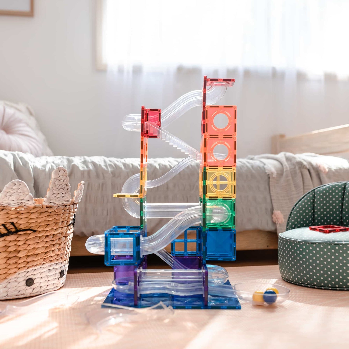 Connetix - Rainbow Ball Run Magnetische Constructie Tegels - Knikkerbaan set 92st - Playlaan