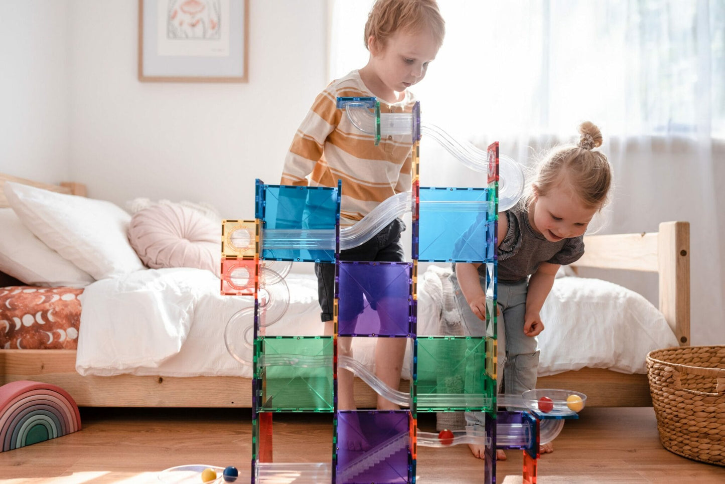 Connetix - Rainbow Ball Run Magnetische Constructie Tegels - Knikkerbaan set 92st - Playlaan