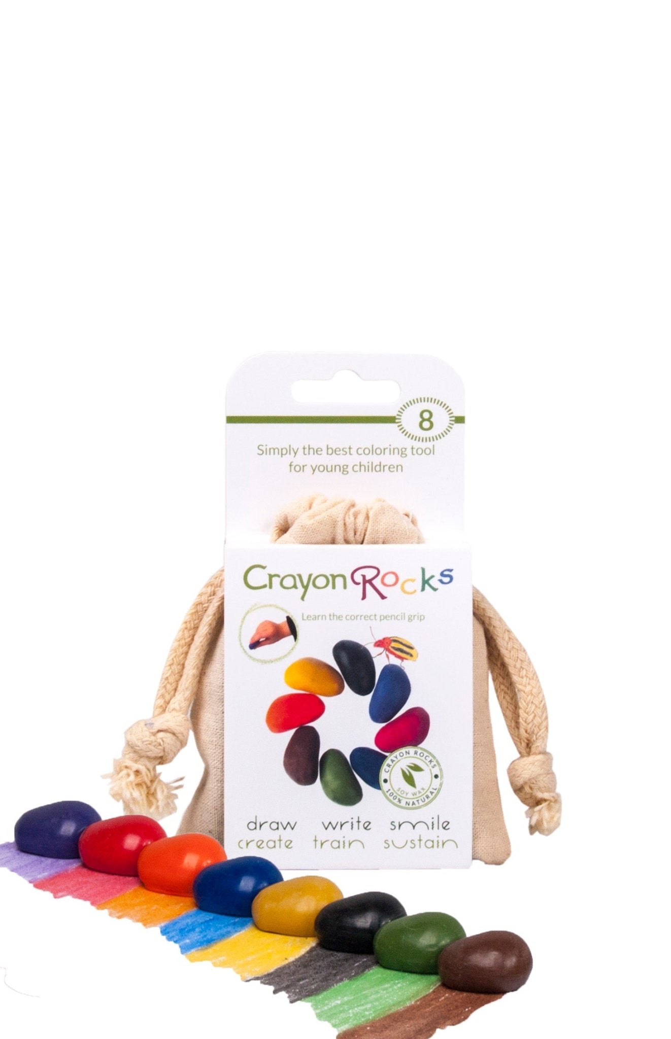 Crayon Rocks - 8 Crayon Rocks In Ecru Katoenen Zakje - Playlaan