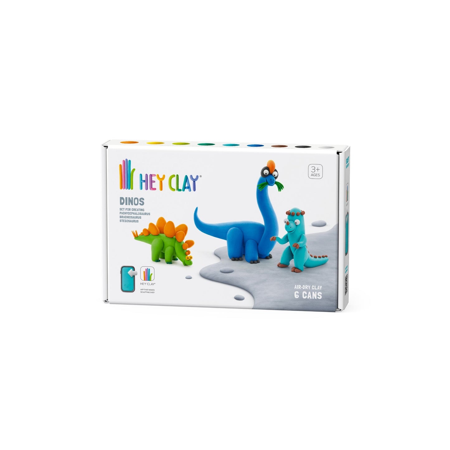 Hey Clay - Boetseerklei speelset Dinos Stegosaurus Pachycephalosaurus - 6 potjes - Playlaan