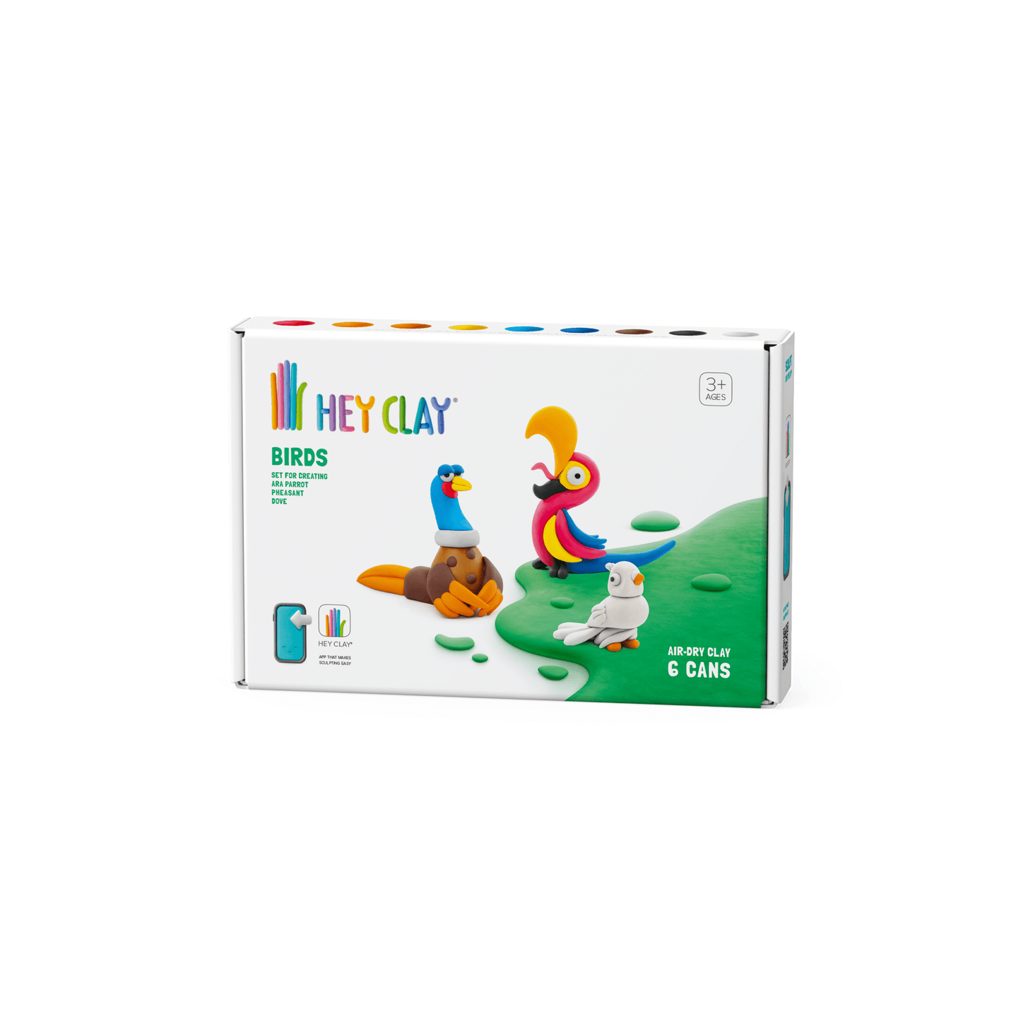 Hey Clay - Boetseerklei speelset Vogels Pheasant Ara Dove - 6 potjes - Playlaan