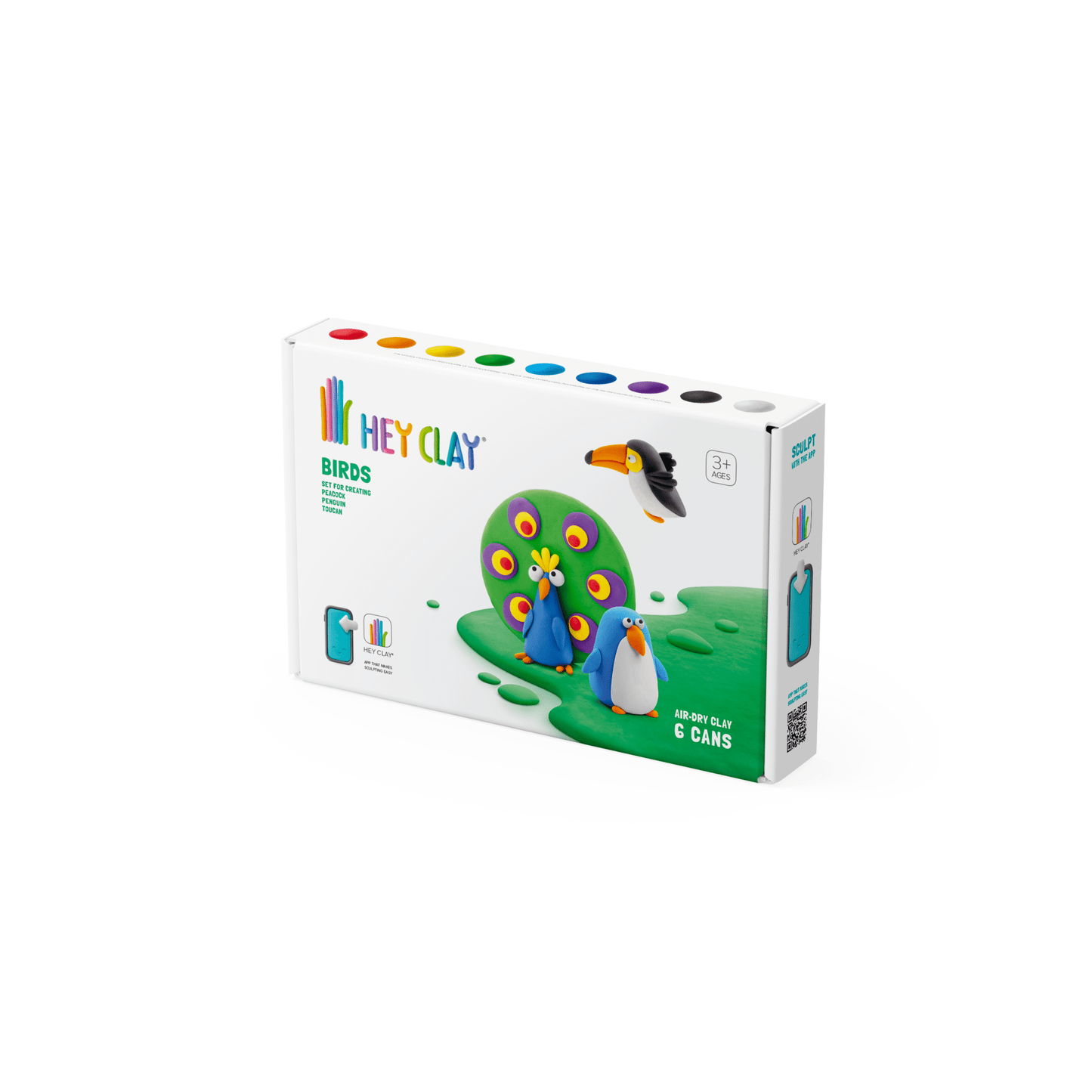 Hey Clay - Boetseerklei speelset Vogels Toucan Penguin Peacock - 6 potjes - Playlaan