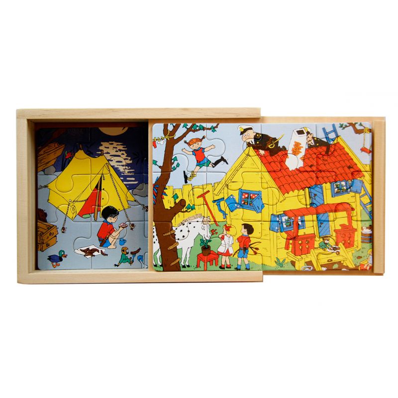 Hjelm Förlag - Pippi Langkous van vandaag - 4 x Houten puzzels - Playlaan