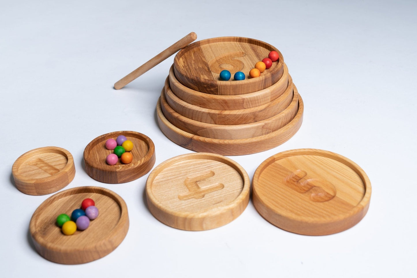 Pagalou - 1 To 10 Round Stacking Tray Set. Traceable Numbers Engraved. - Playlaan