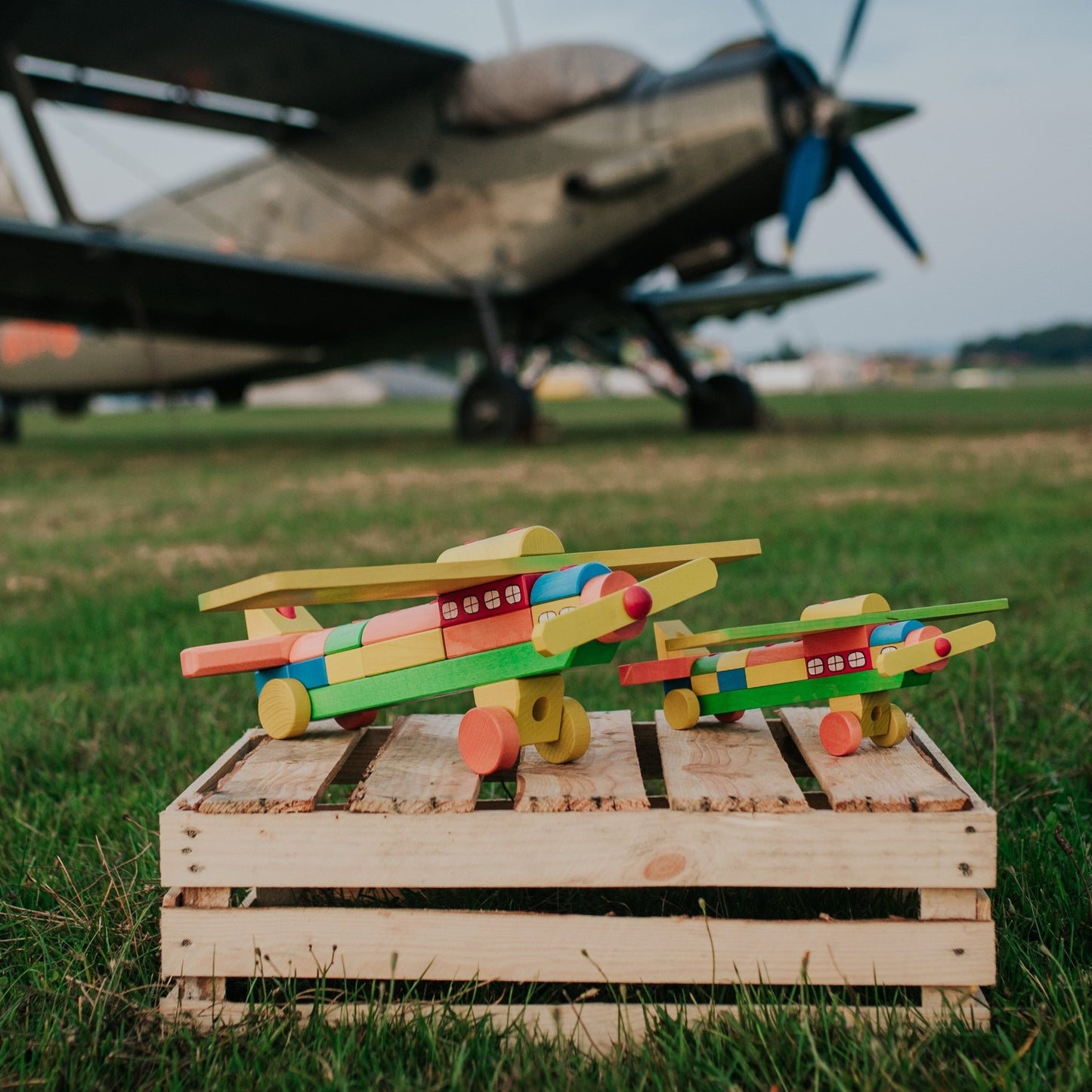Tarnawa Toys - Vliegtuig met regenboog blokken - groot - Playlaan