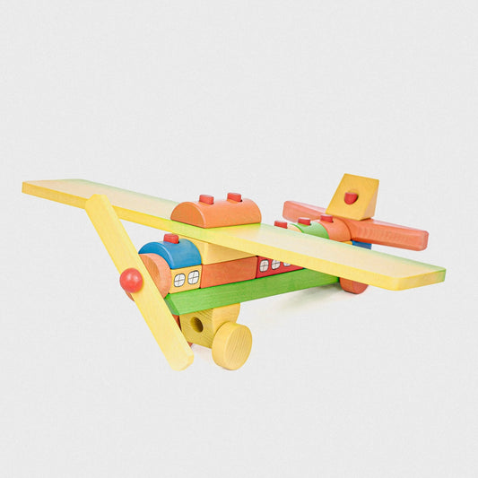 Tarnawa Toys - Vliegtuig met regenboog blokken - groot - Playlaan