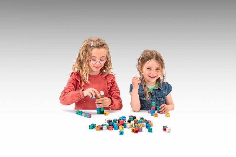 Wissner - Interlocking kubussen in 10 kleuren 2x2 cm (100 stuks), in kartonnen doos met instructie - Playlaan
