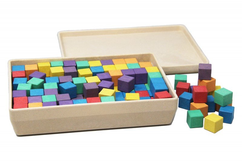 Wissner - Kubussen in 6 kleuren 150 stuks, in katoenen zakje en RE-Wood® doos - Playlaan