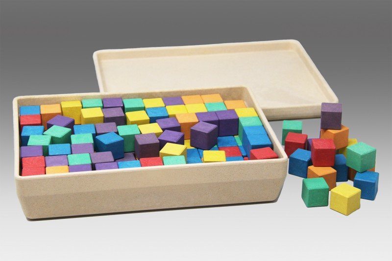 Wissner - Kubussen in 6 kleuren 150 stuks, in katoenen zakje en RE-Wood® doos - Playlaan