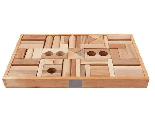 Wooden Story - Houten blokken in kist - 54 stuks - naturel - Playlaan