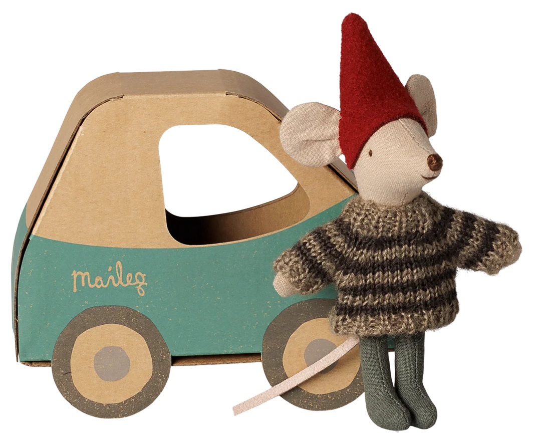 Maileg - Kerstmuis – Kleine Broer in Autodoosje