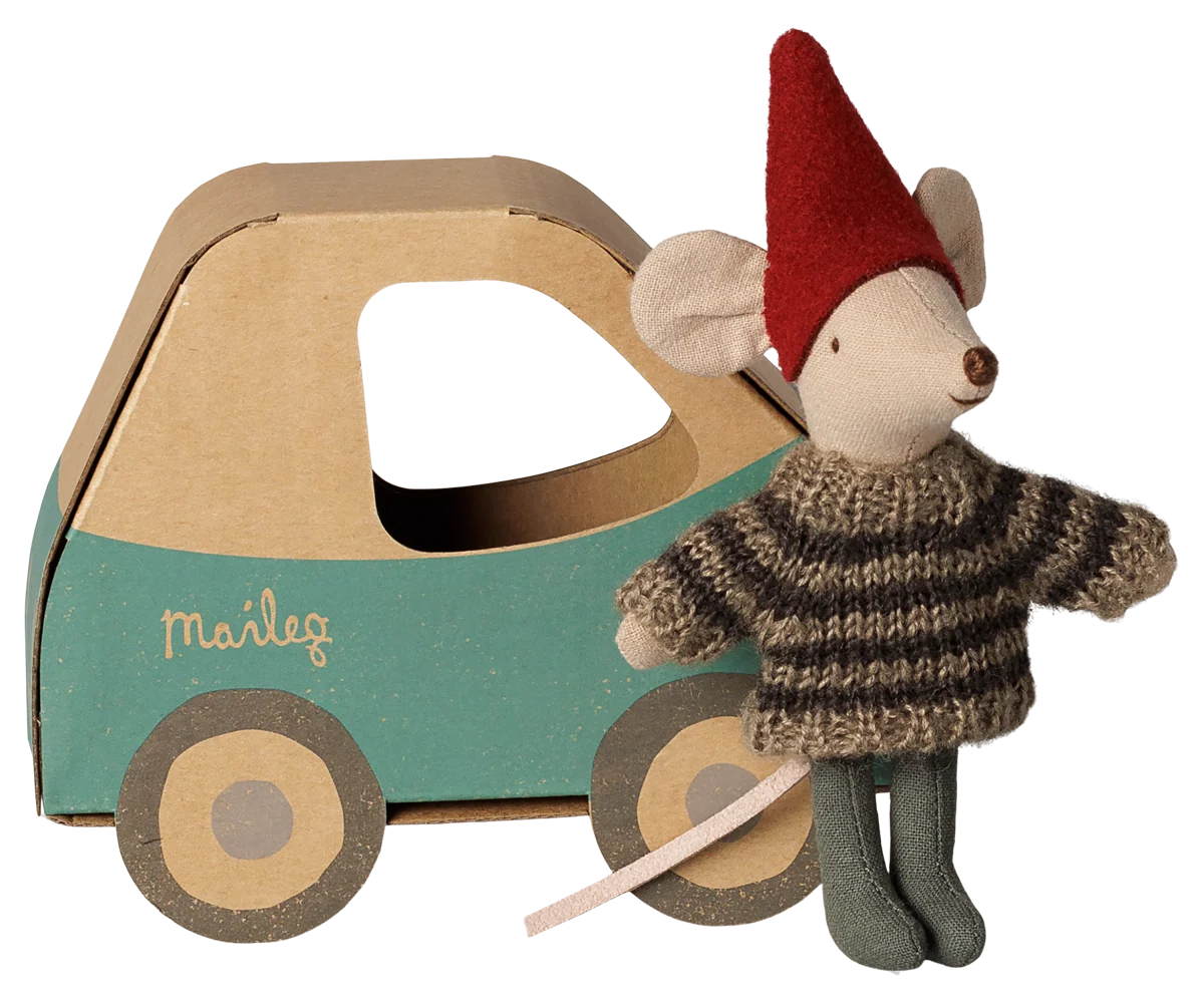 Maileg - Kerstmuis – Kleine Broer in Autodoosje