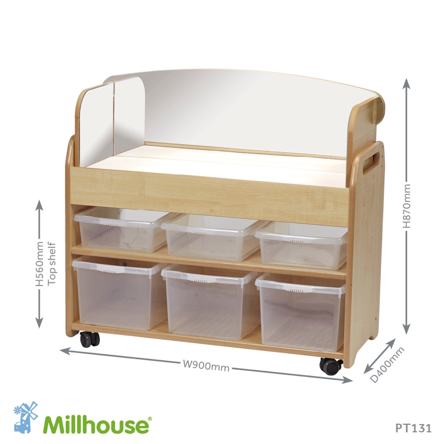 Millhouse - Lichtbak trolley medium inclusief spiegelrand