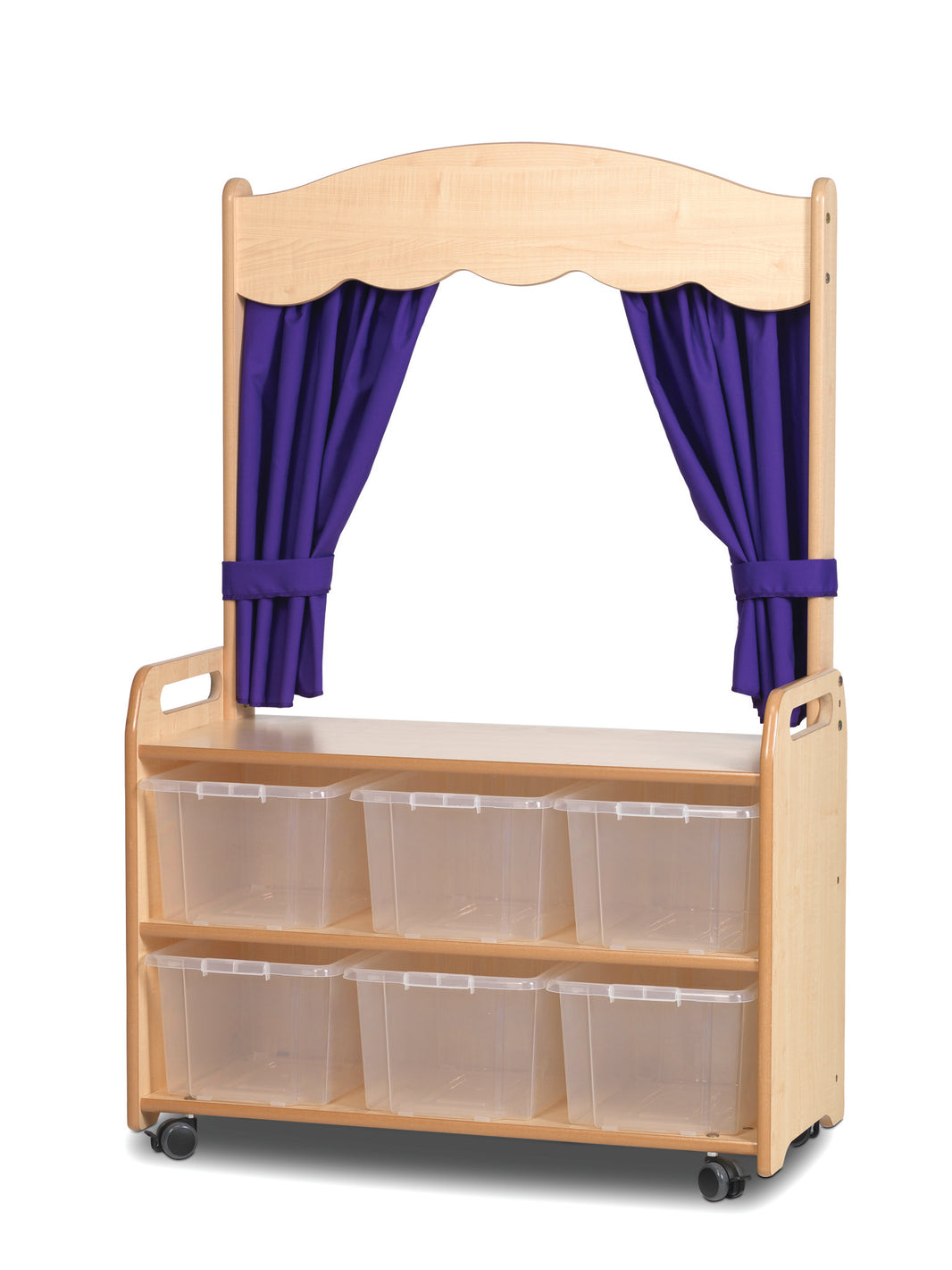 Millhouse - Verrijdbare hoge kast met theatermodule en 6 transparante bakjes - Paars