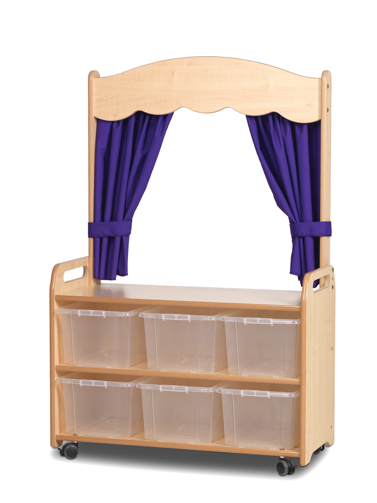 Millhouse - Verrijdbare hoge kast met theatermodule en 6 transparante bakjes - Paars