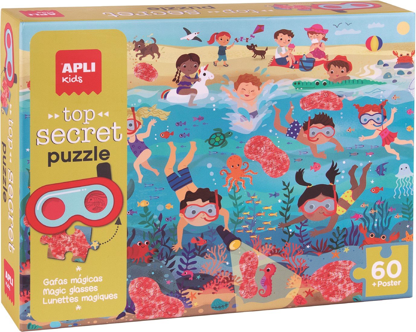 Apli Kids - Puzzel Top Secret Strand (60 stuks) met Magische bril - Playlaan