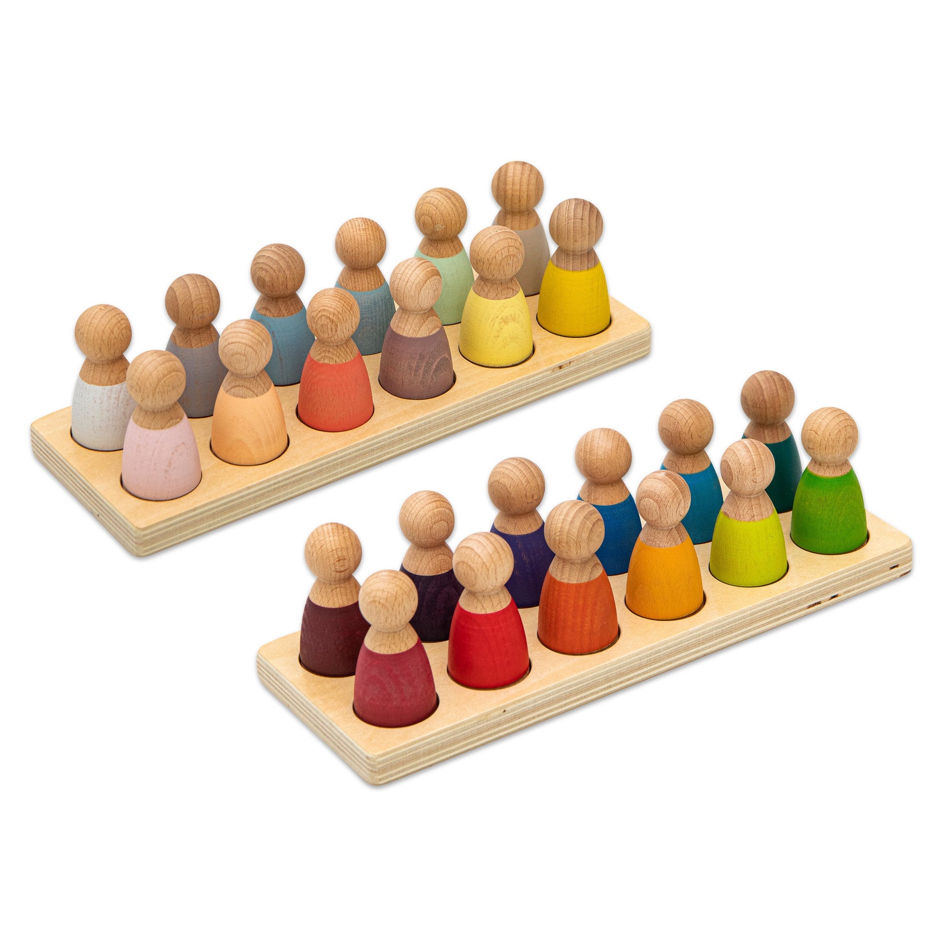 Betzold - Betzold - Houten Regenboog Poppetjes met Houder – 12 stuks - Playlaan