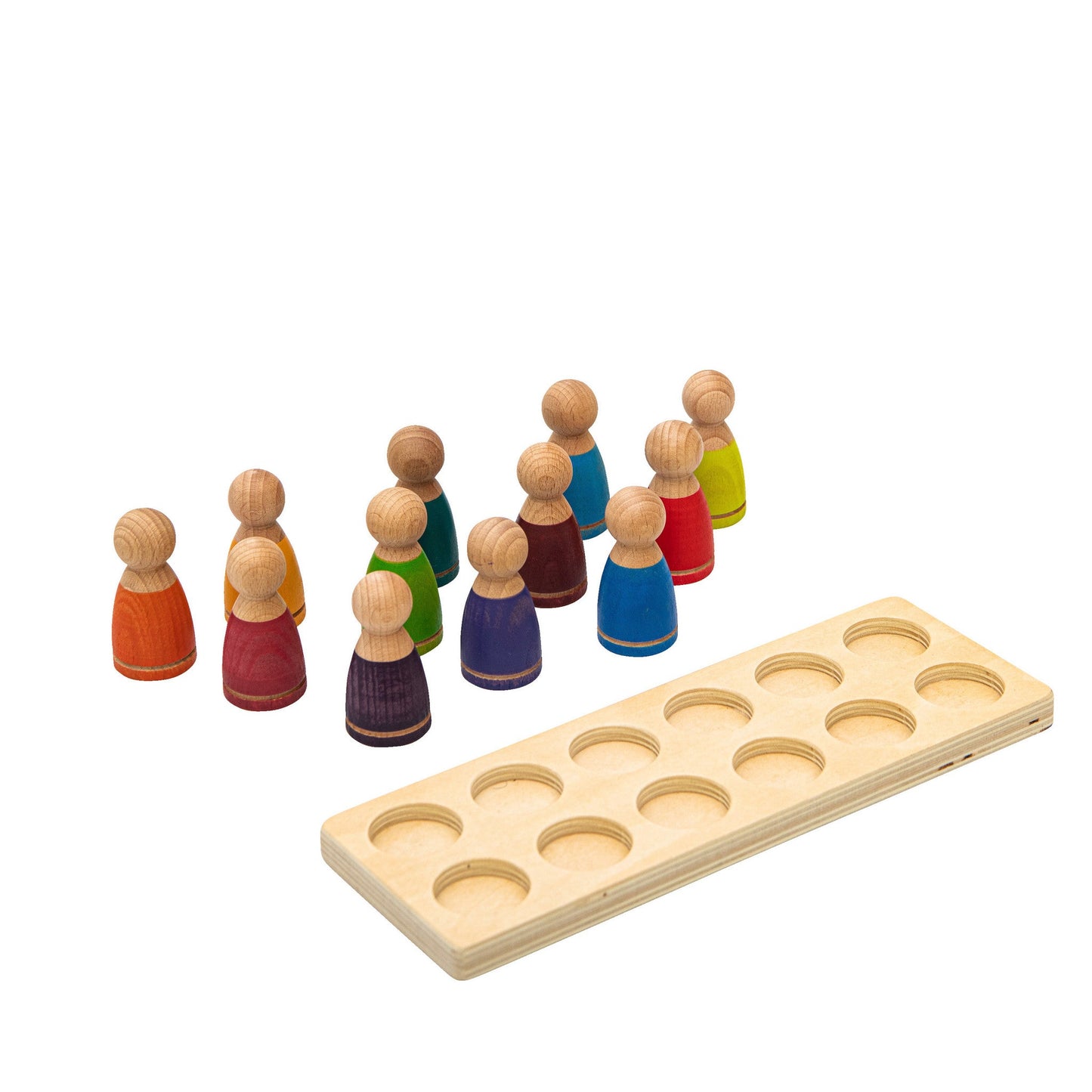 Betzold - Betzold - Houten Regenboog Poppetjes met Houder – 12 stuks - Playlaan