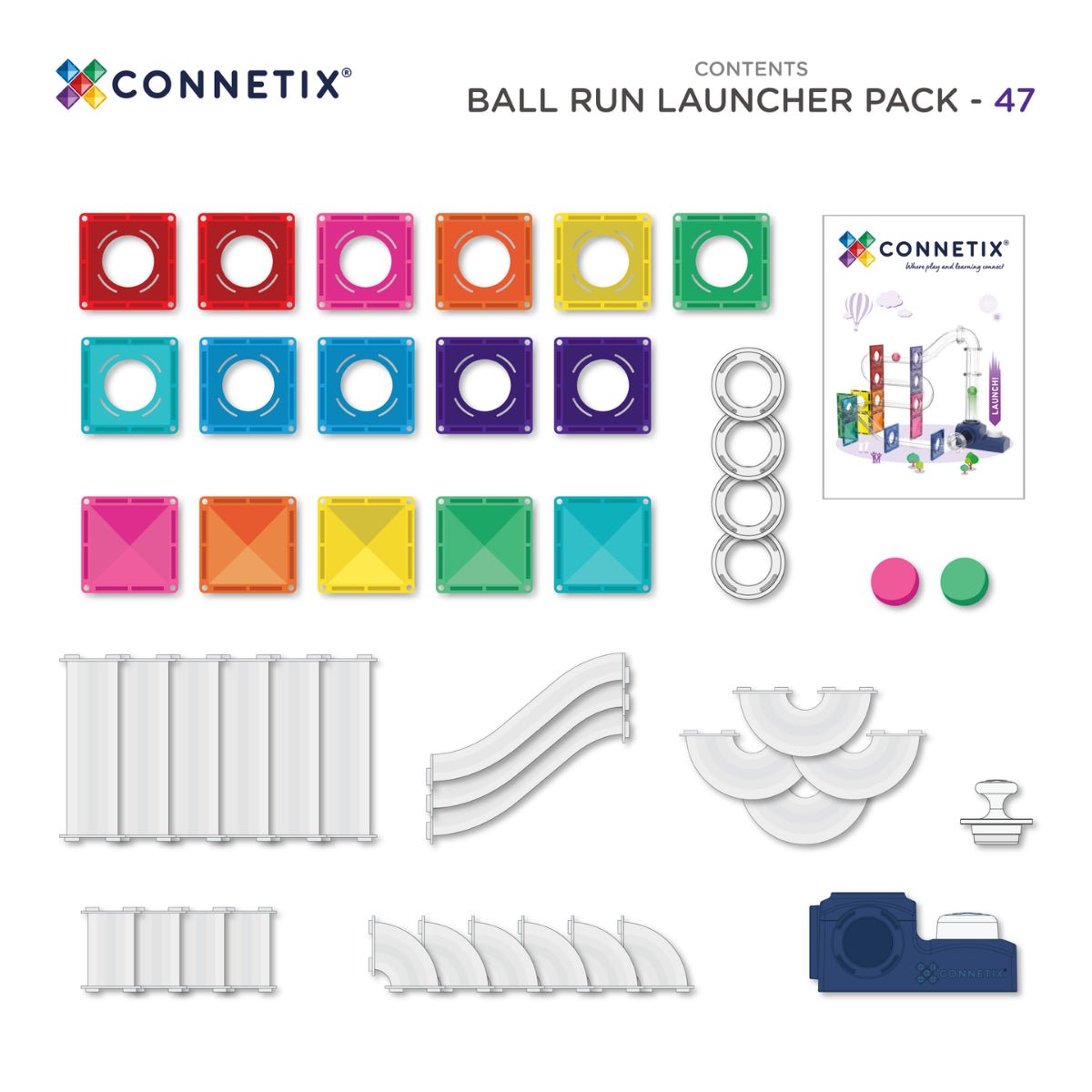 Connetix - Connetix - Launcher Knikkerbaan Pack - 47 magnetische tegels - Playlaan