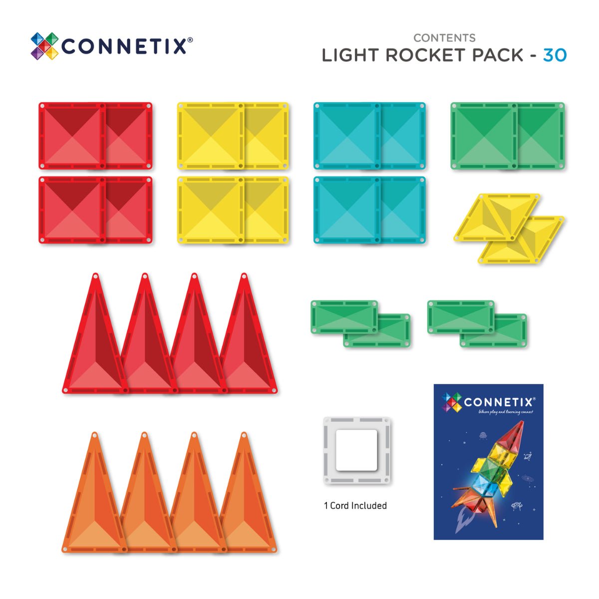 Connetix - Connetix - Light Rocket Pack - 30 magnetische tegels - Playlaan