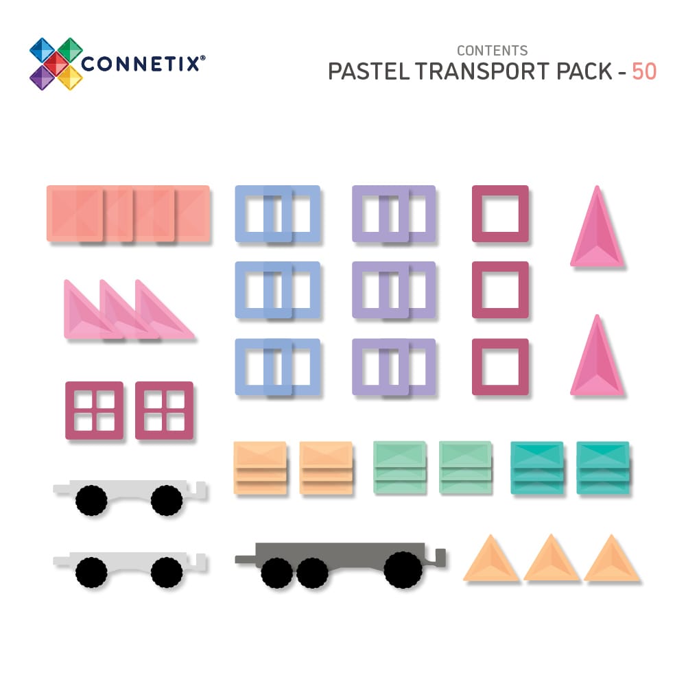 Connetix - Pastel Transport Pack 50 pc - Magnetische Bouw en Constructie Tegels - Playlaan